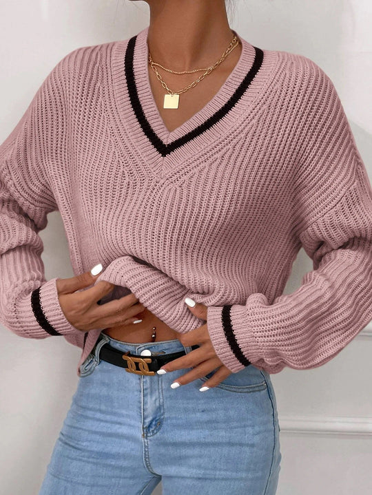R&B | Pullover mit V-Ausschnitt und Patchwork