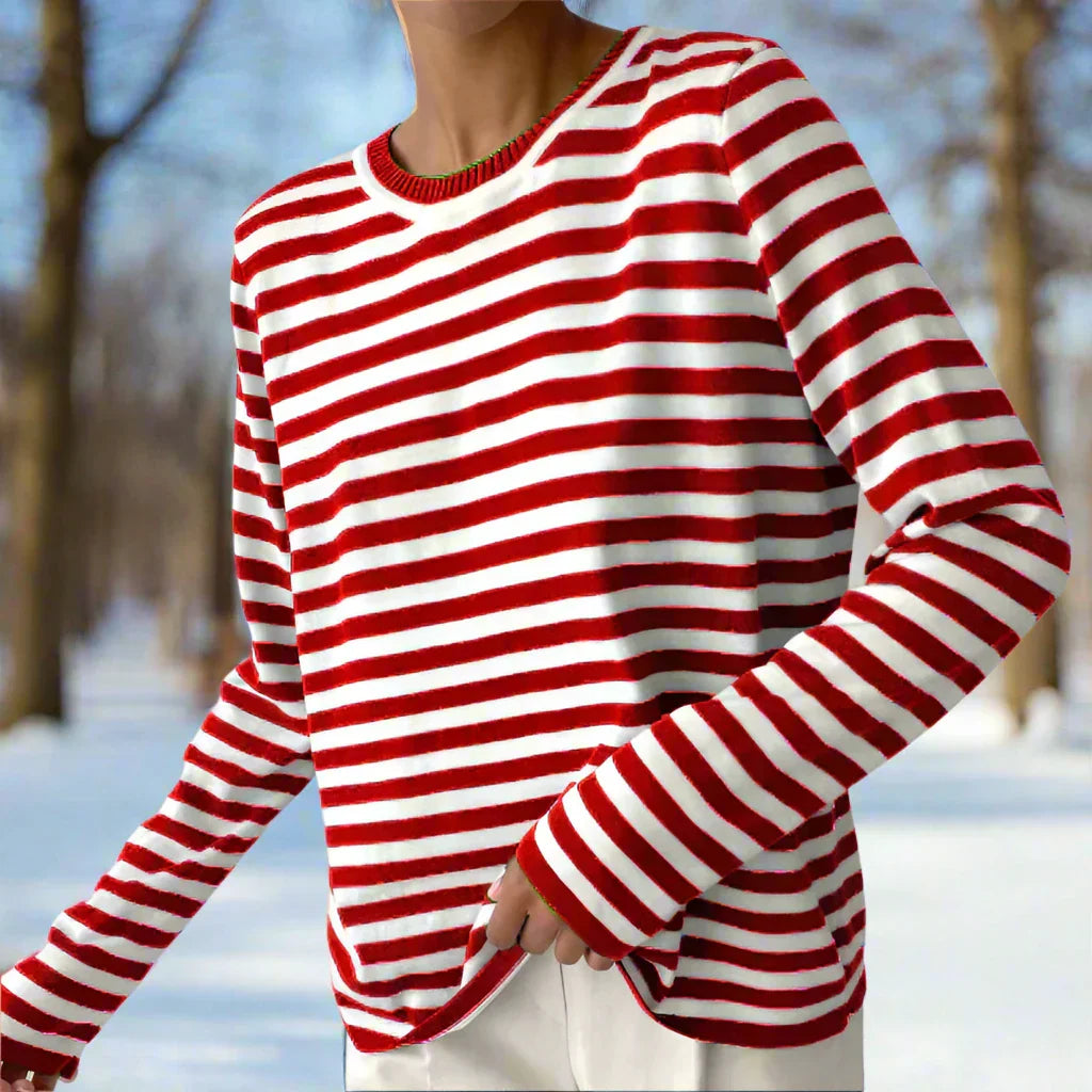 R&B | Langarm-T-Shirt Gestreift Rundhals Relaxed Fit Atmungsaktive Baumwolle