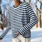 R&B | Langarm-T-Shirt Gestreift Rundhals Relaxed Fit Atmungsaktive Baumwolle