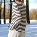 R&B | Langarm-T-Shirt Gestreift Rundhals Relaxed Fit Atmungsaktive Baumwolle
