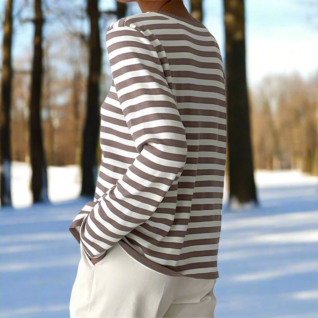 R&B | Langarm-T-Shirt Gestreift Rundhals Relaxed Fit Atmungsaktive Baumwolle