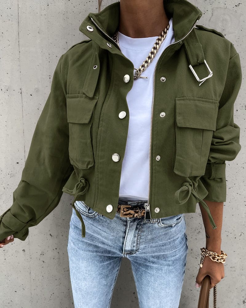 R&B | Damen Kurze Button-Down Utility-Jacke