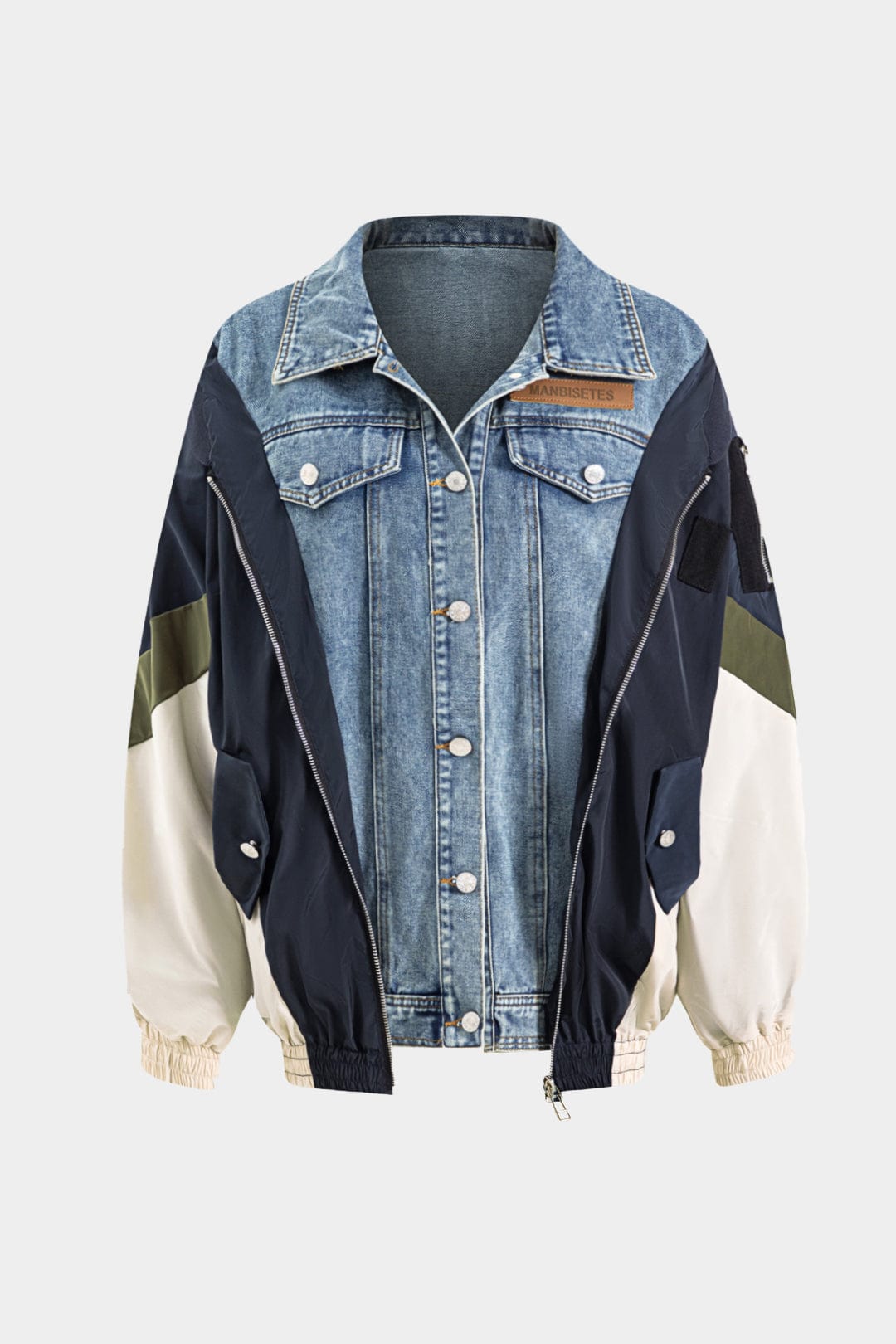 R&B | Patchwork Jacke mit Denim und Nylon Elementen Lässig und Individuell