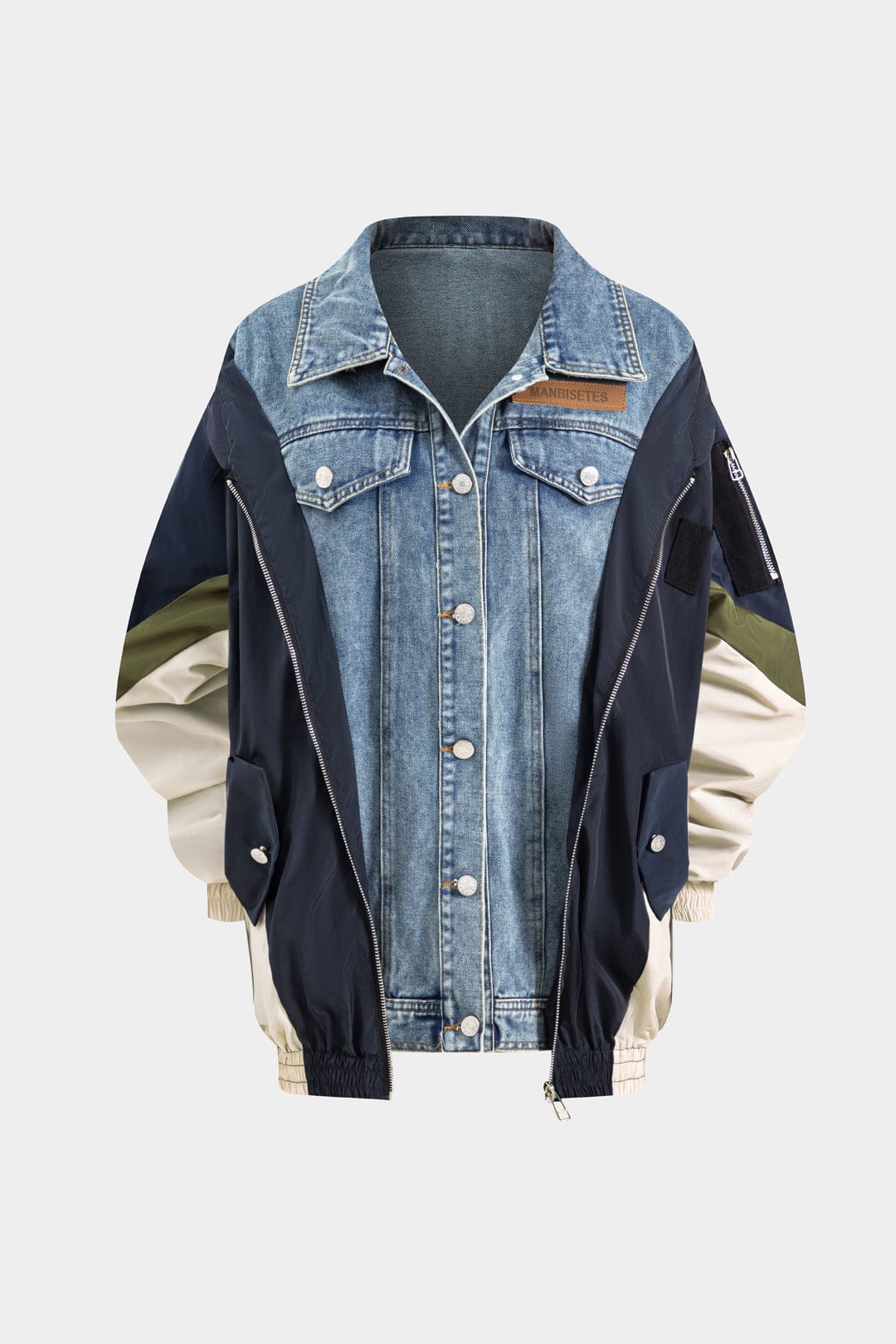 R&B | Patchwork Jacke mit Denim und Nylon Elementen Lässig und Individuell