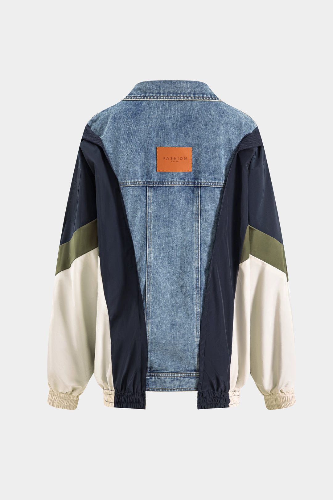 R&B | Patchwork Jacke mit Denim und Nylon Elementen Lässig und Individuell