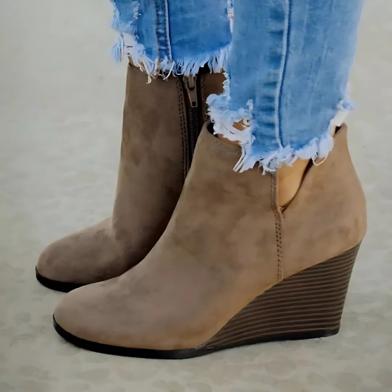 R&B | Stiefeletten - Faux Wildleder - Keilabsatz - Seitenreißverschluss