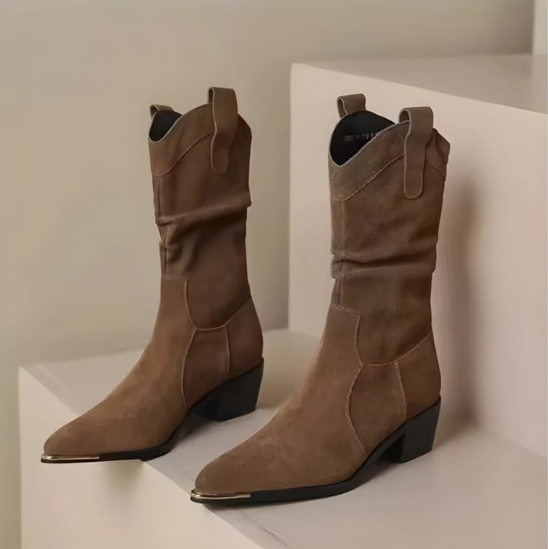 R&B | Stiefel - Wildleder - Knöchellang - Spitz Zulaufend - Metall-Zehenschutz - Blockabsatz