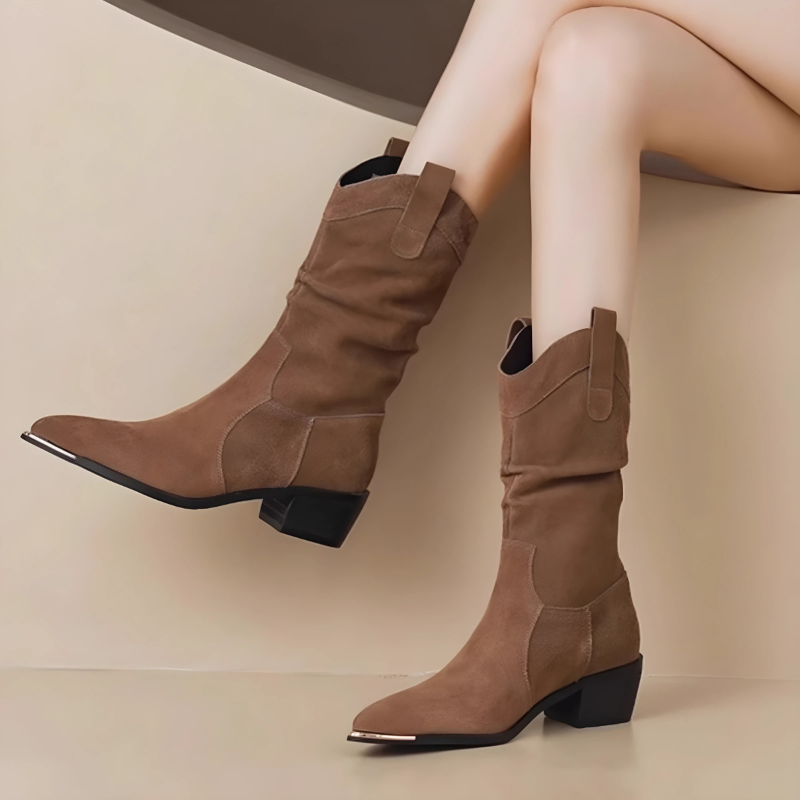 R&B | Stiefel - Wildleder - Knöchellang - Spitz Zulaufend - Metall-Zehenschutz - Blockabsatz