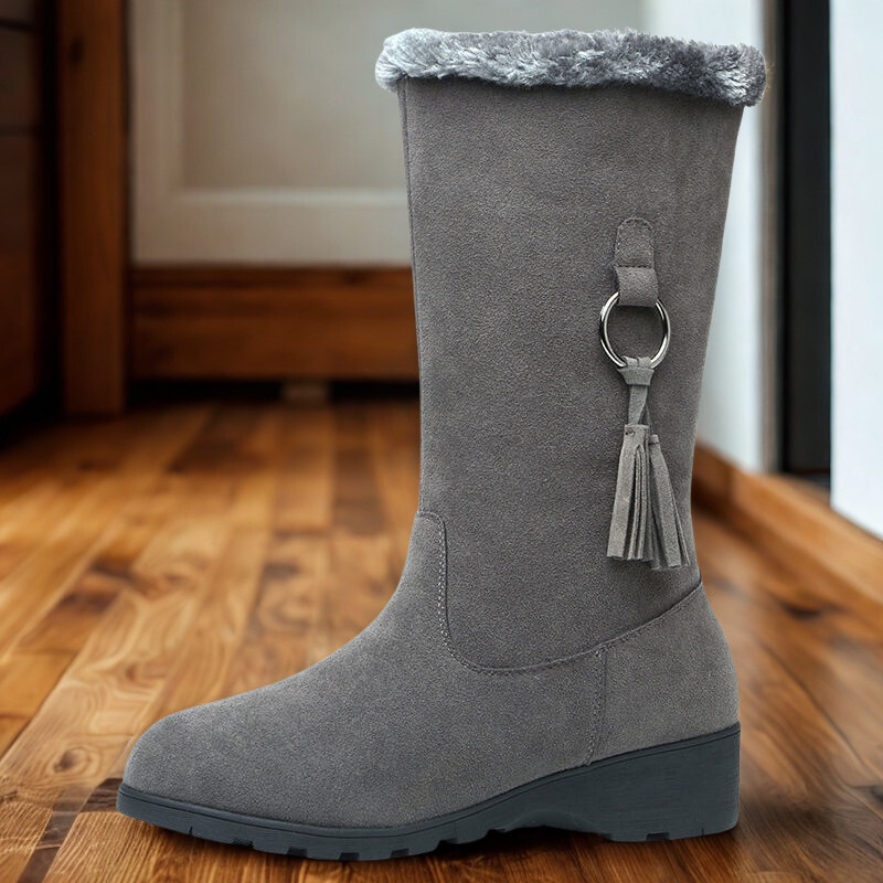 R&B | Stiefel - Wildlederähnlich - Wadenhöhe - Niedriger Keilabsatz - Quasten-Detail