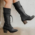 R&B | Knöchelhohe Stiefel – Schnürverschluss – Blockabsatz – Reißverschluss Hinten – Stabile Sohle