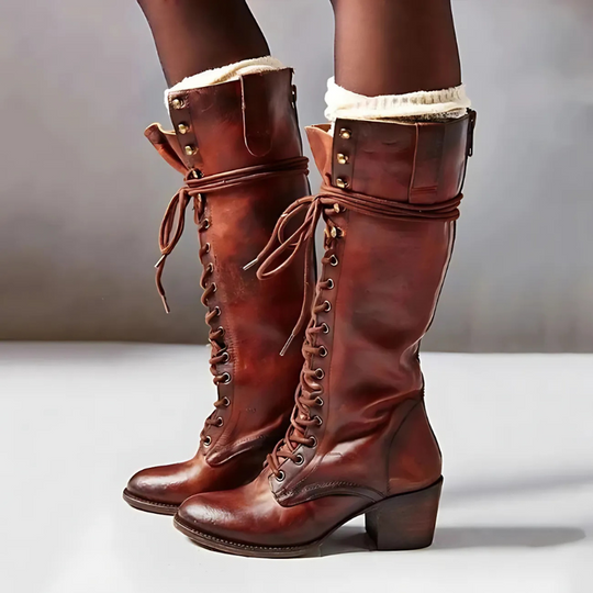 R&B | Knöchelhohe Stiefel – Schnürverschluss – Blockabsatz – Reißverschluss Hinten – Stabile Sohle
