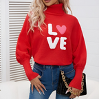 R&B | Damen Rollkragenpullover mit Langen Ärmeln und Love Print