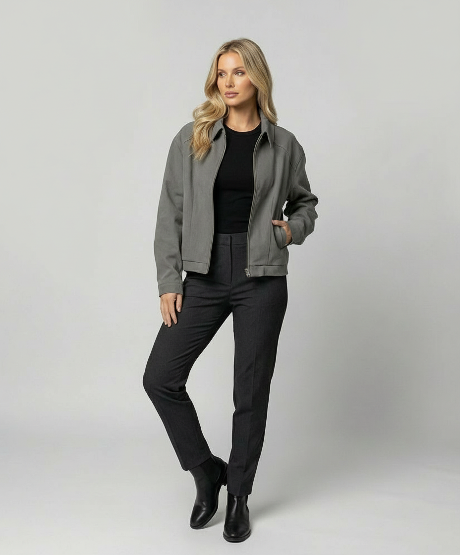 Bwka Vintage Boxy Jacke Cleanfit Unisex Herbst Kurzmantel Grau