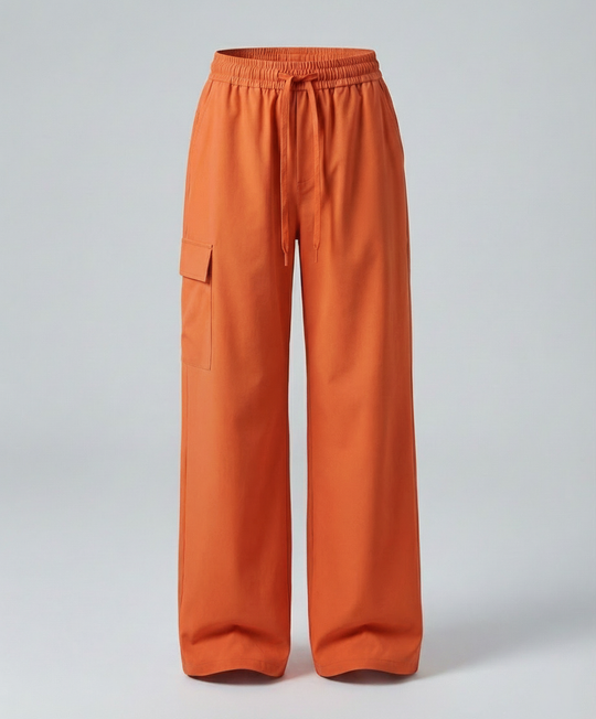 Damen leichte packbare Outdoor-Hose mit weitem Bein elastischem Bund und aufgesetzten Seitentaschen R&B