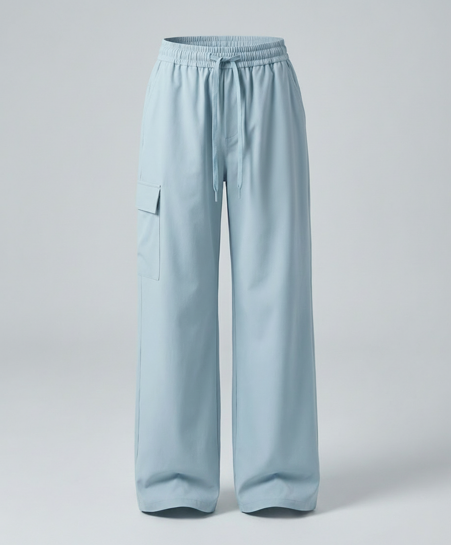 Damen leichte packbare Outdoor-Hose mit weitem Bein elastischem Bund und aufgesetzten Seitentaschen R&B