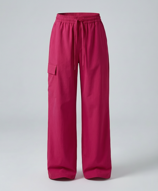 Damen leichte packbare Outdoor-Hose mit weitem Bein elastischem Bund und aufgesetzten Seitentaschen R&B