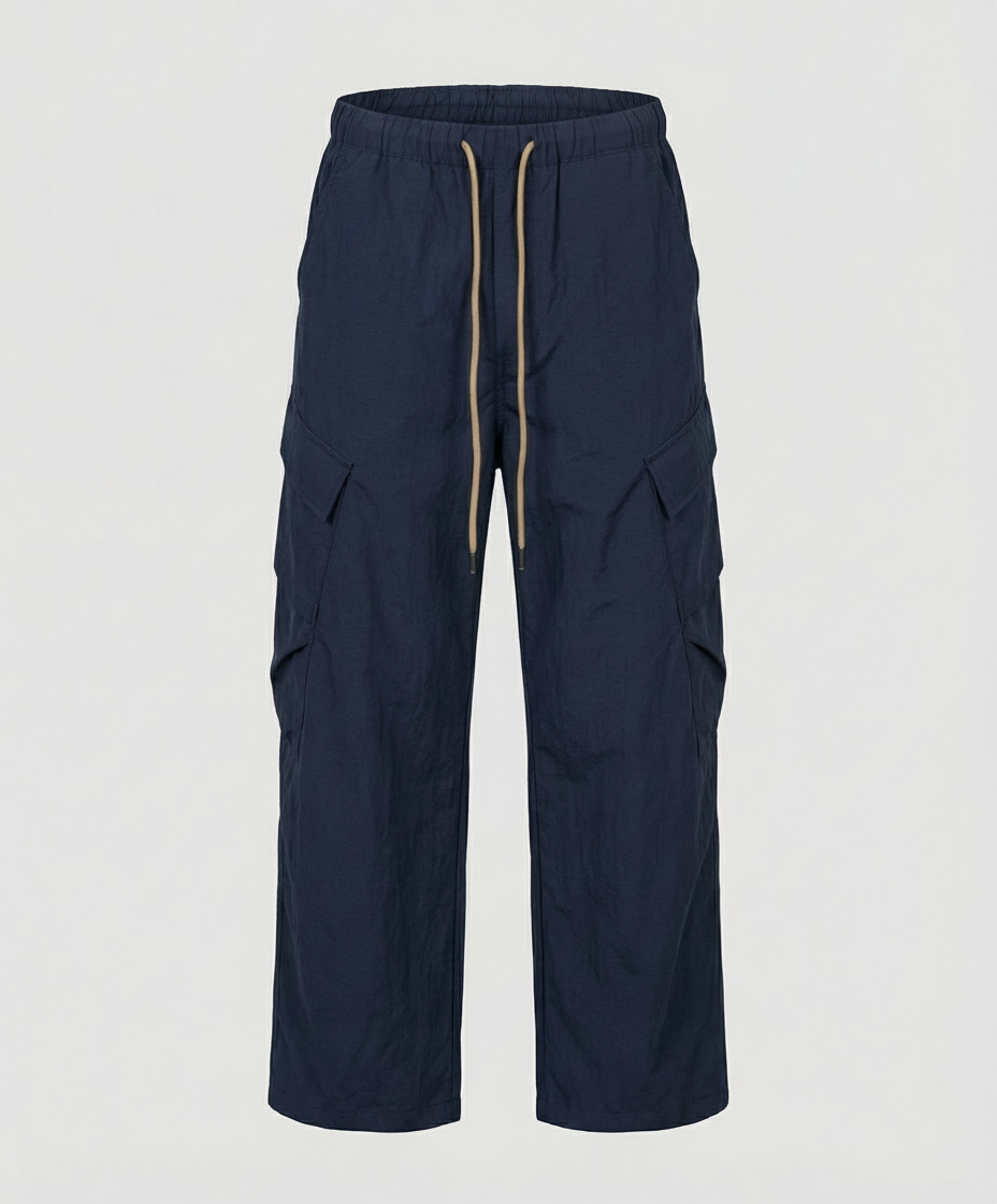 Damen nan hochgeschnittene weite Freizeit-Hose im Utility-Look mit großen Klappentaschen und Kordelzugbund R&B