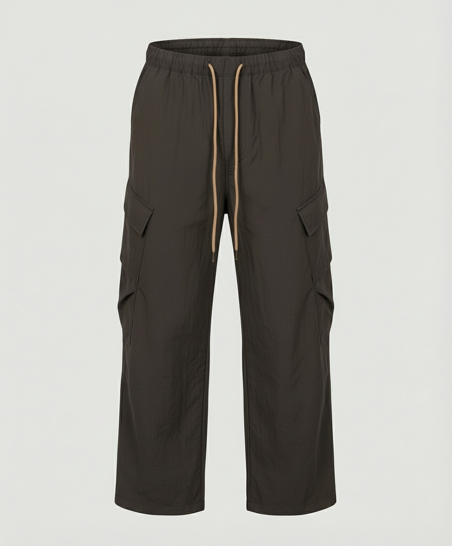 Damen nan hochgeschnittene weite Freizeit-Hose im Utility-Look mit großen Klappentaschen und Kordelzugbund R&B