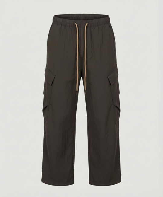 Damen nan hochgeschnittene weite Freizeit-Hose im Utility-Look mit großen Klappentaschen und Kordelzugbund R&B