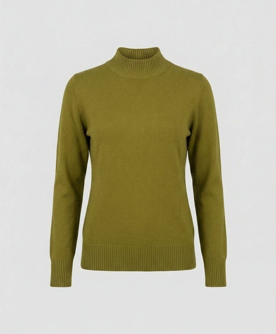 Figurbetontes Damen Langarmshirt mit Stehkragen in Senfgrün