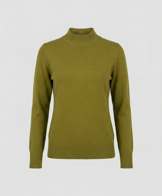 Figurbetontes Damen Langarmshirt mit Stehkragen in Senfgrün
