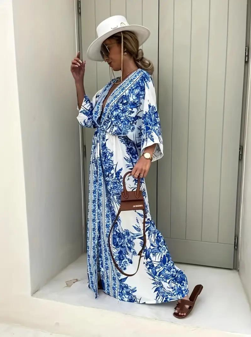 R&B | Halbarm V-Ausschnitt Sommerkleid Langes Kleid