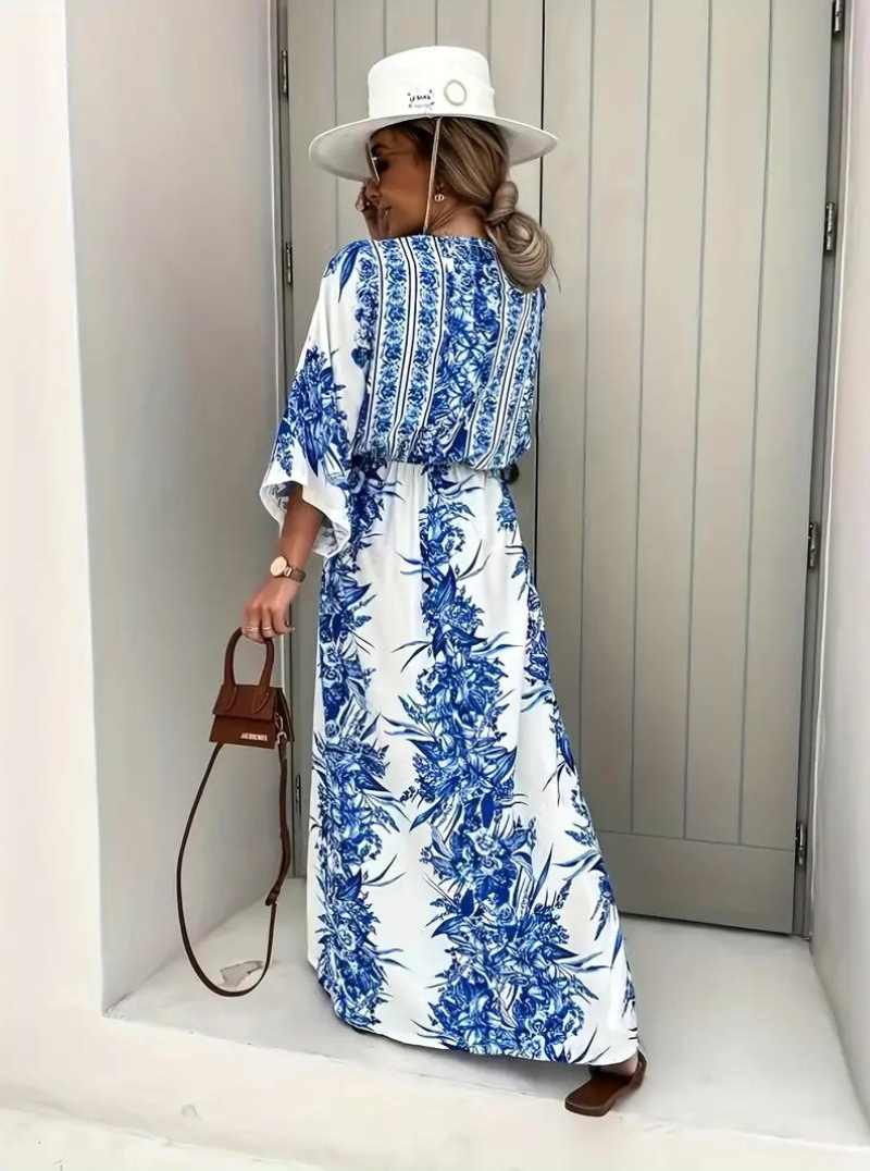 R&B | Halbarm V-Ausschnitt Sommerkleid Langes Kleid