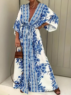 R&B | Halbarm V-Ausschnitt Sommerkleid Langes Kleid
