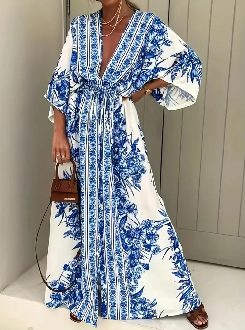 R&B | Halbarm V-Ausschnitt Sommerkleid Langes Kleid
