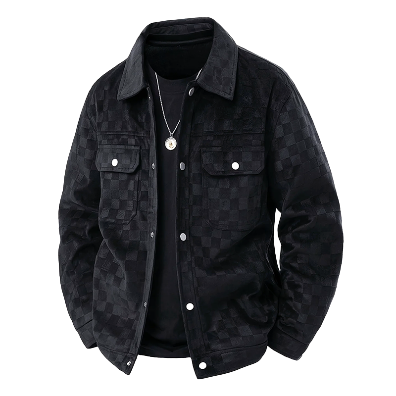 R&B | Faux Suede Karierte Jacke mit Druckknopfverschluss