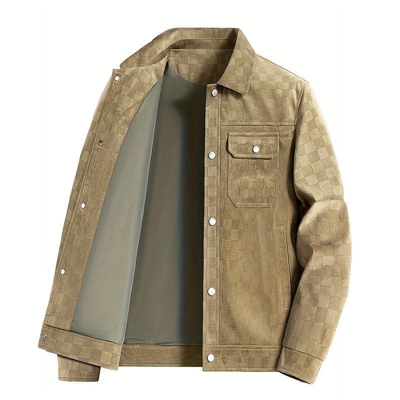 R&B | Faux Suede Karierte Jacke mit Druckknopfverschluss