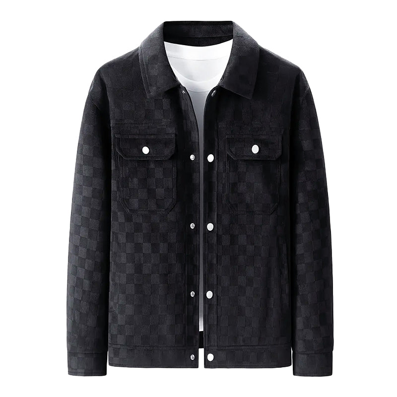 R&B | Faux Suede Karierte Jacke mit Druckknopfverschluss