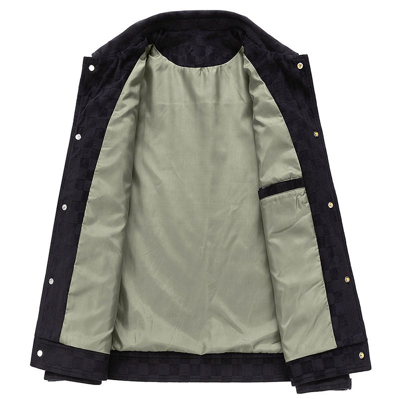 R&B | Faux Suede Karierte Jacke mit Druckknopfverschluss