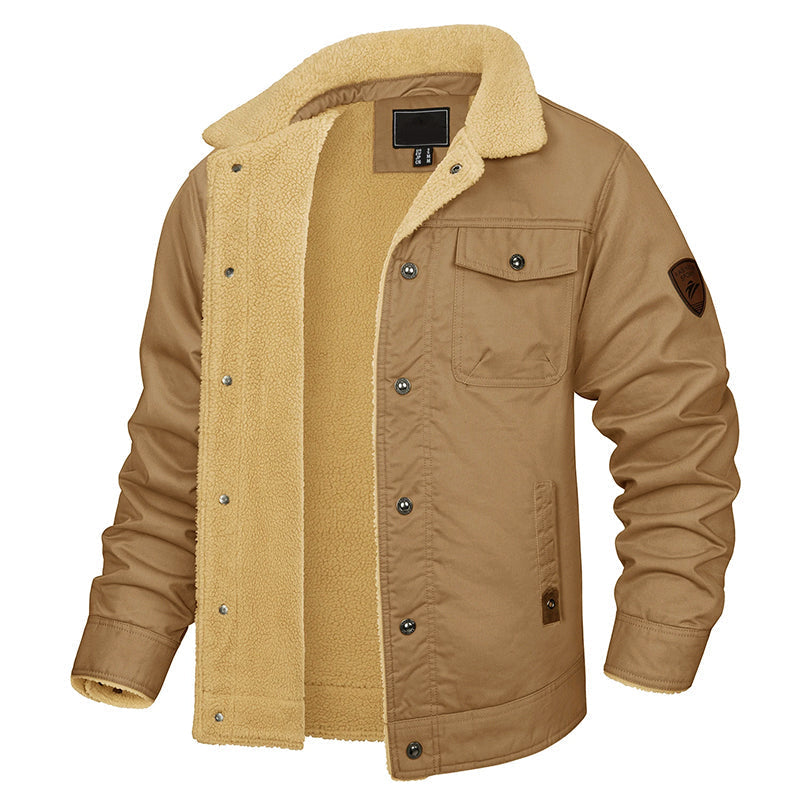R&B | Fleecegefütterte Baumwoll-Cargo-Jacke mit Knopfverschluss