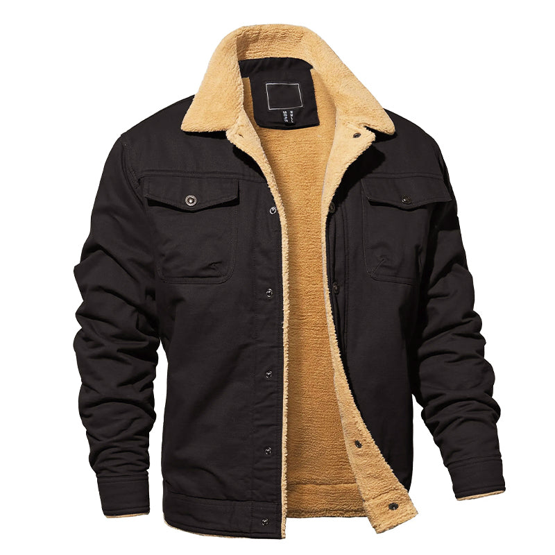 R&B | Fleecegefütterte Baumwoll-Cargo-Jacke mit Knopfverschluss
