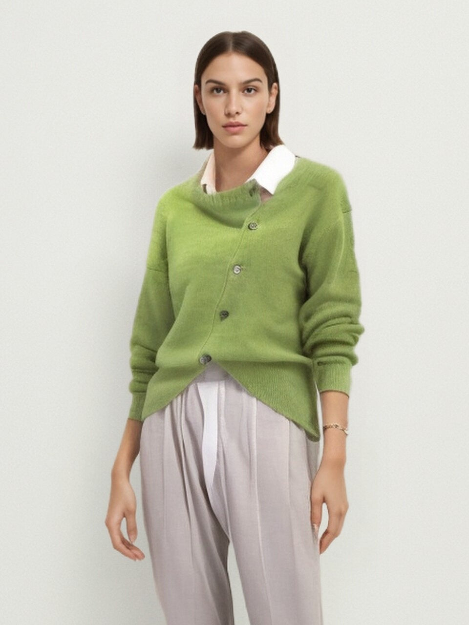 R&B | Strickjacke Wollmischung Asymmetrischer Verschluss Lockere Passform Elegant und Bequem