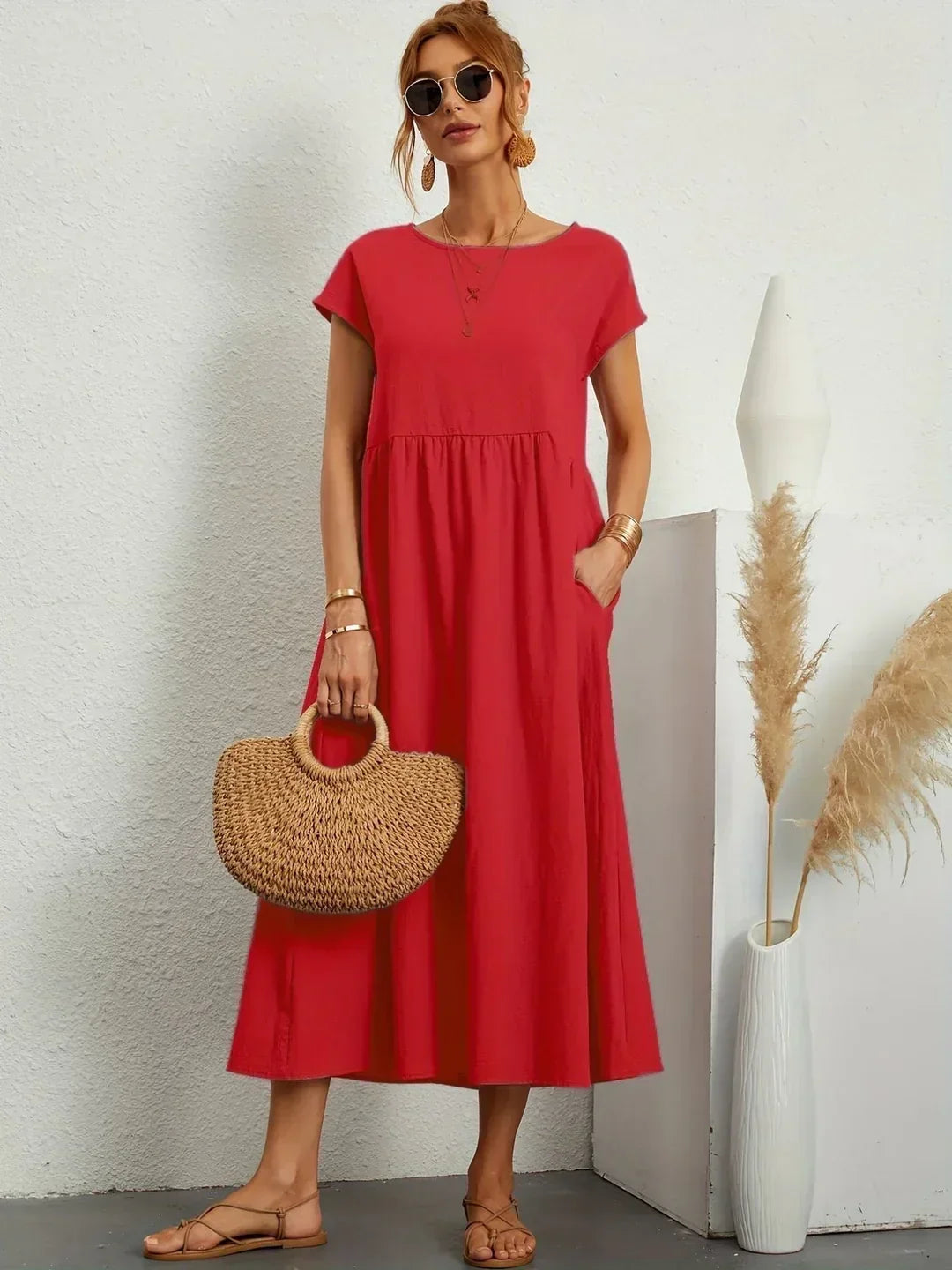 R&B | Casual Elegant Baumwolle und Leinenkleid