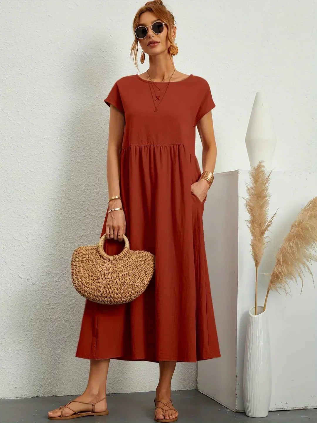 R&B | Casual Elegant Baumwolle und Leinenkleid