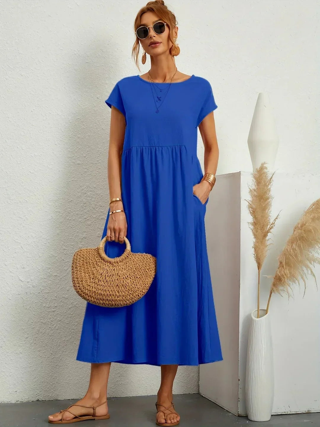 R&B | Casual Elegant Baumwolle und Leinenkleid