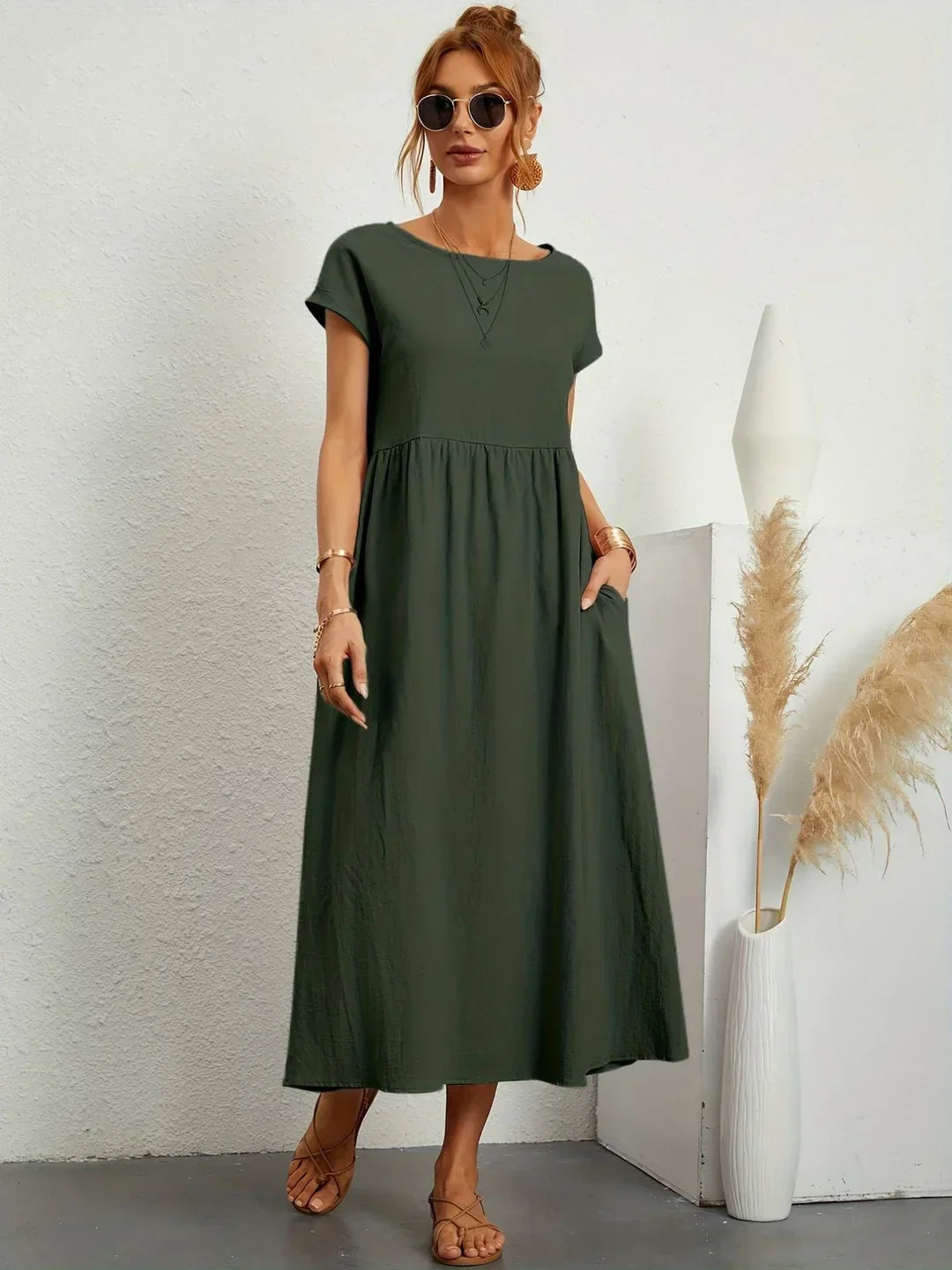 R&B | Casual Elegant Baumwolle und Leinenkleid