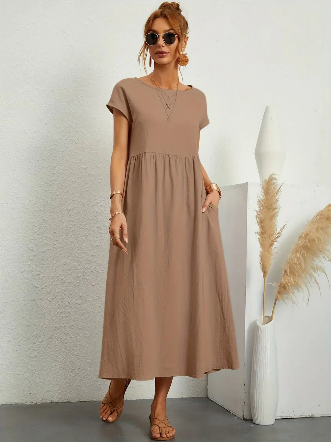 R&B | Casual Elegant Baumwolle und Leinenkleid