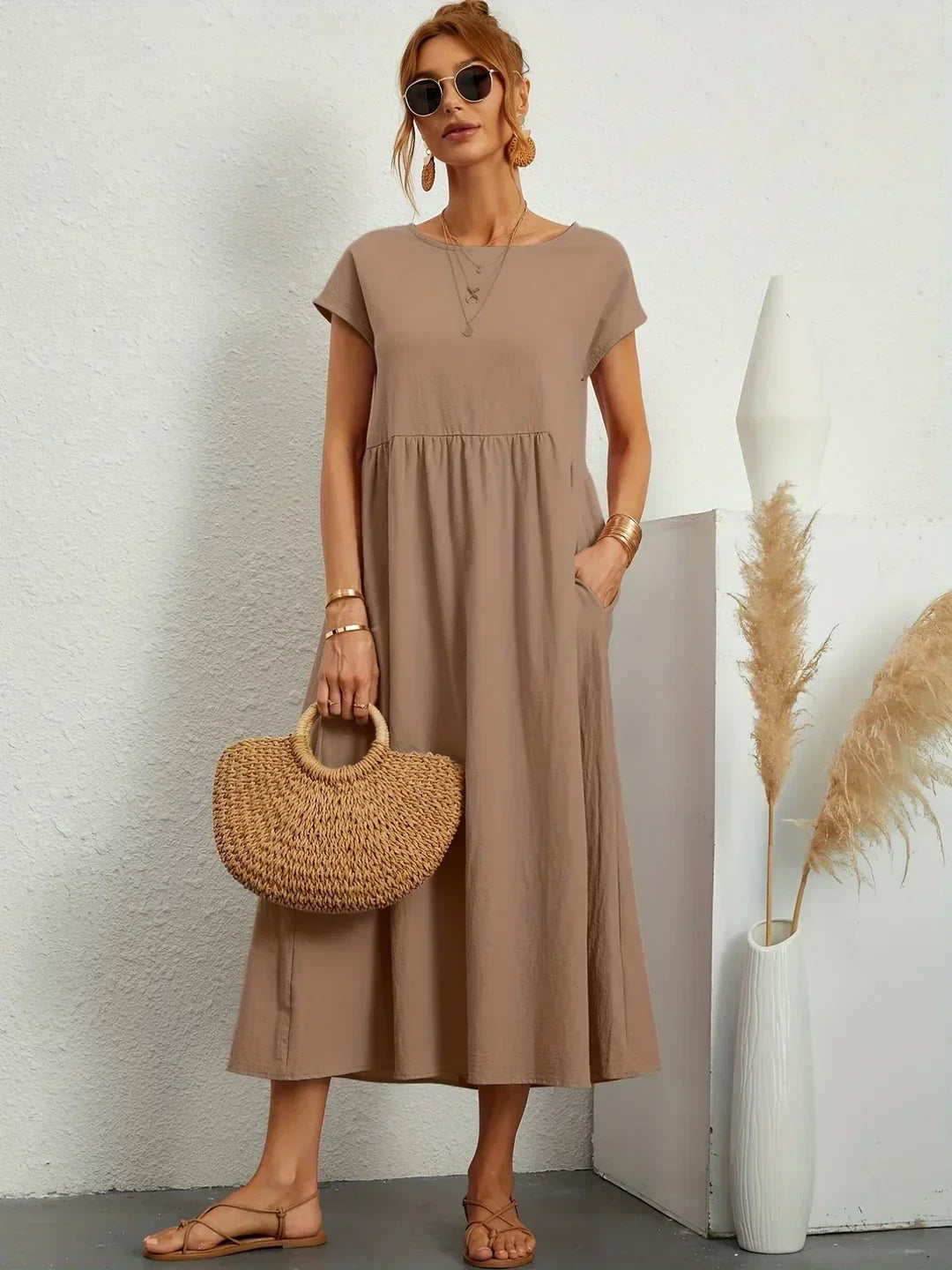 R&B | Casual Elegant Baumwolle und Leinenkleid