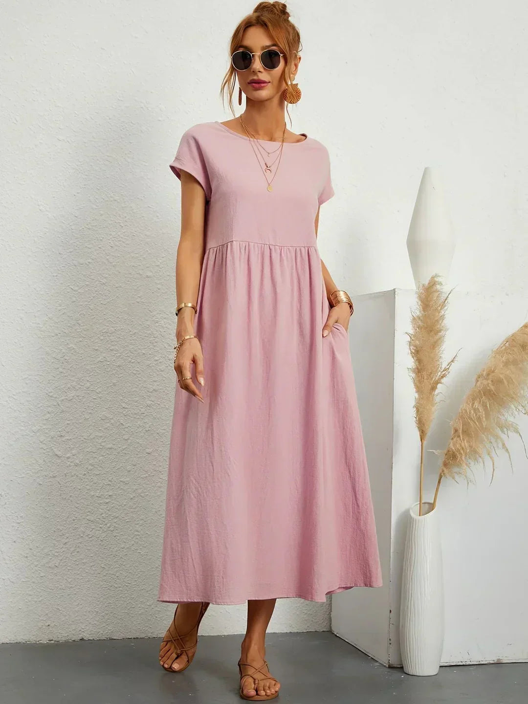 R&B | Casual Elegant Baumwolle und Leinenkleid