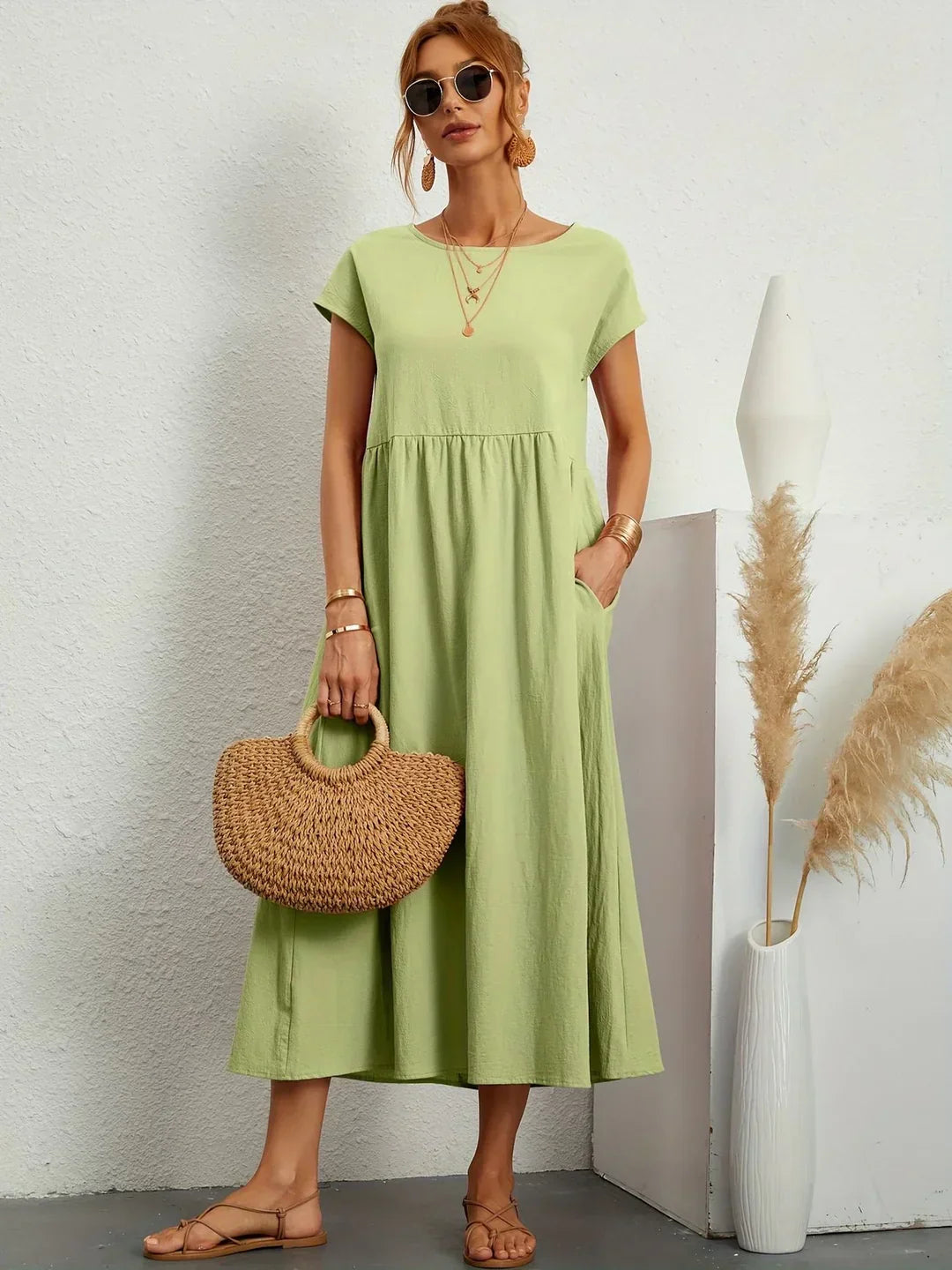 R&B | Casual Elegant Baumwolle und Leinenkleid