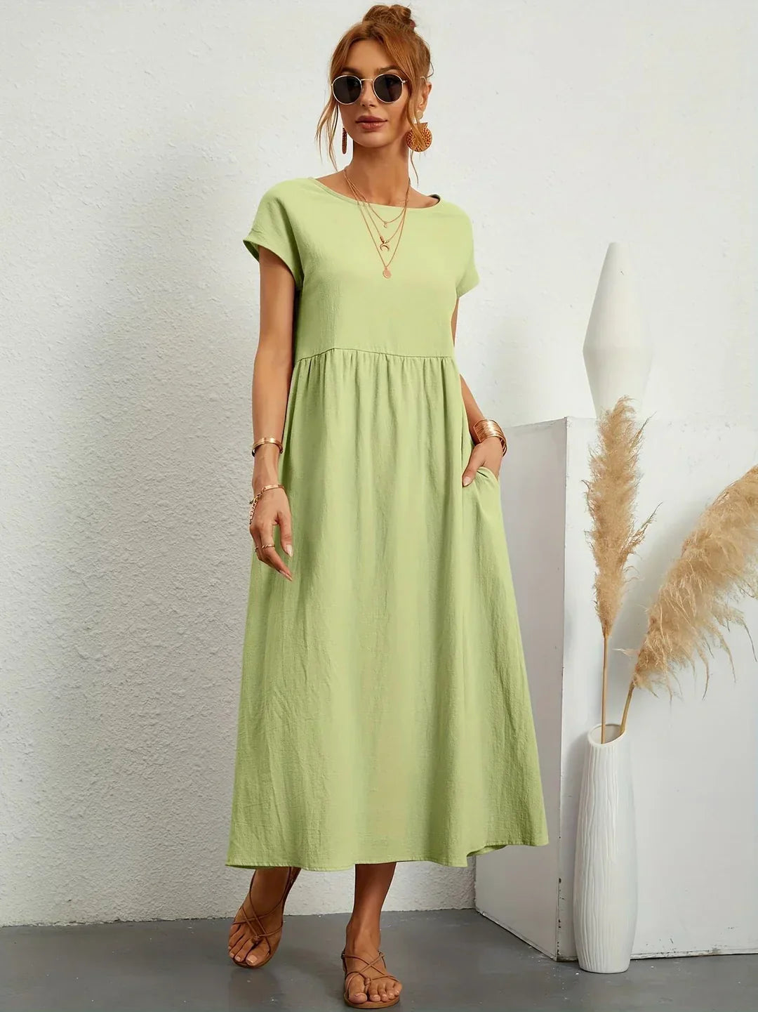 R&B | Casual Elegant Baumwolle und Leinenkleid