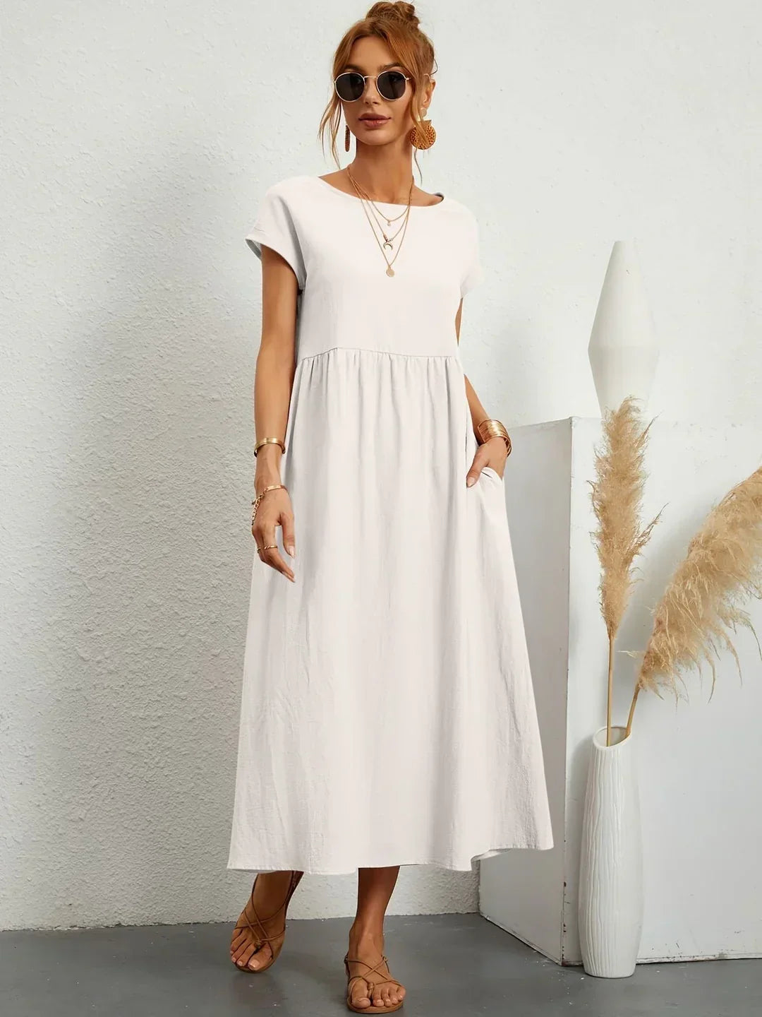 R&B | Casual Elegant Baumwolle und Leinenkleid