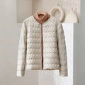R&B | Gepolsterte Regular Fit Daunenjacke Kragenlose Knopfleiste Jacke