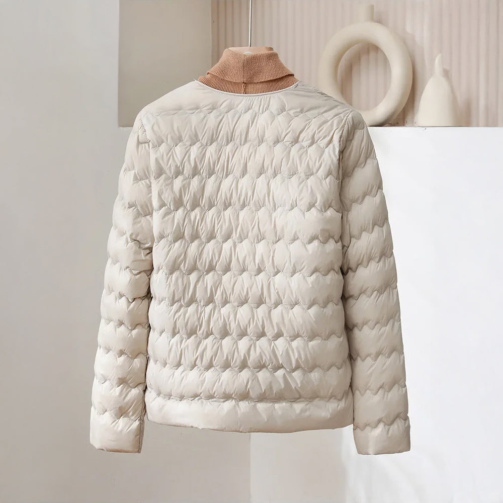 R&B | Gepolsterte Regular Fit Daunenjacke Kragenlose Knopfleiste Jacke