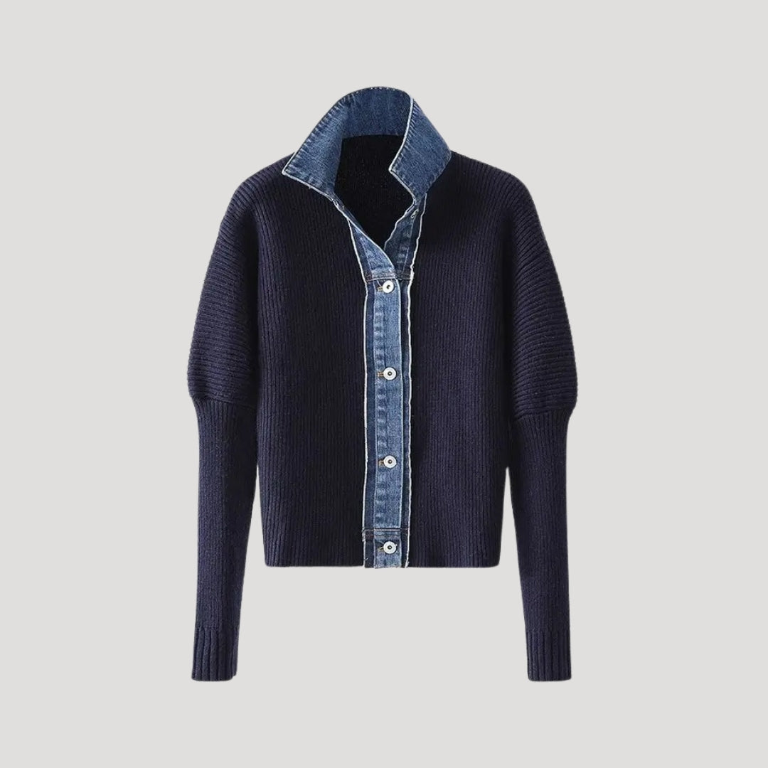 R&B | Pullover mit Denimkragen und Knopfleiste