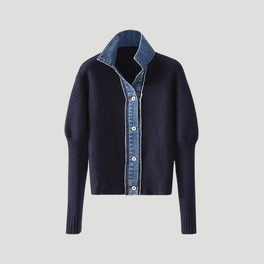 R&B | Pullover mit Denimkragen und Knopfleiste